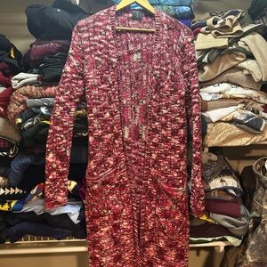 Vintage Magaschoni 100% Wool Cable Knit Long Open Cardigan Sweater Womens Small